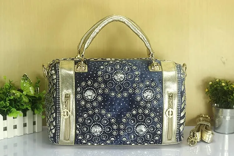 Diamond Denim Women Crossbody Bags Fashion Purse Jeans Handbag Designer Shoulder Bag Ladies Tote Bag