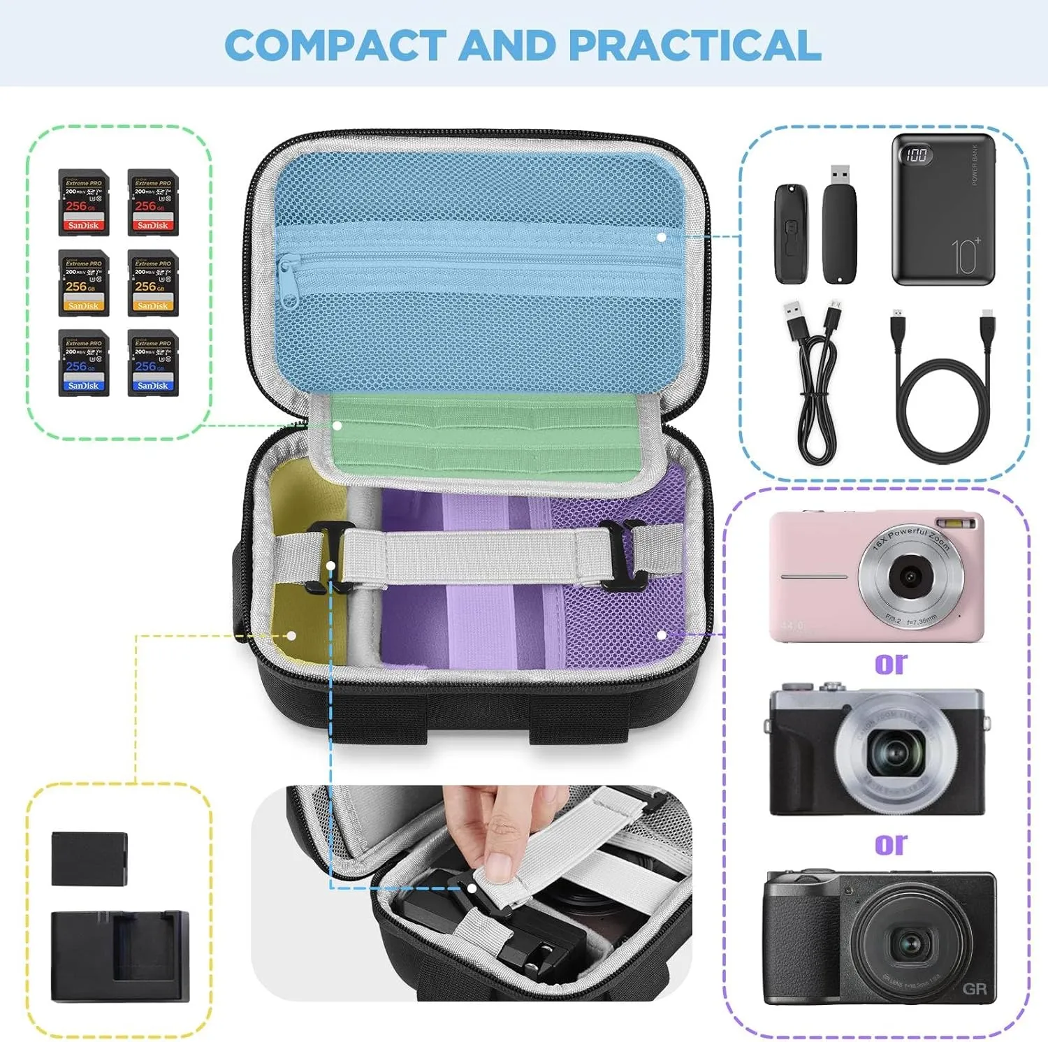 Digital Camera Case, Protective & Lightweight Camera Case with 3 Carrying Ways, Waterproof & Shockproof Small Camera Bag for Power Shot/Sony DSCW800/DSCW830 - Black