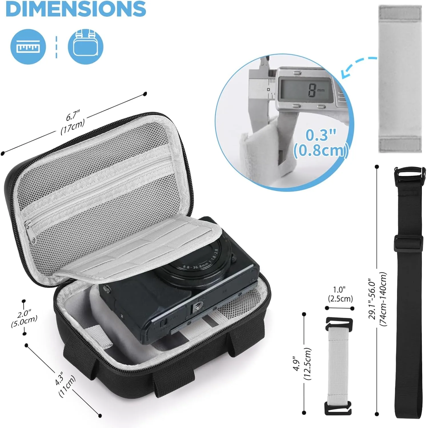 Digital Camera Case, Protective & Lightweight Camera Case with 3 Carrying Ways, Waterproof & Shockproof Small Camera Bag for Power Shot/Sony DSCW800/DSCW830 - Black