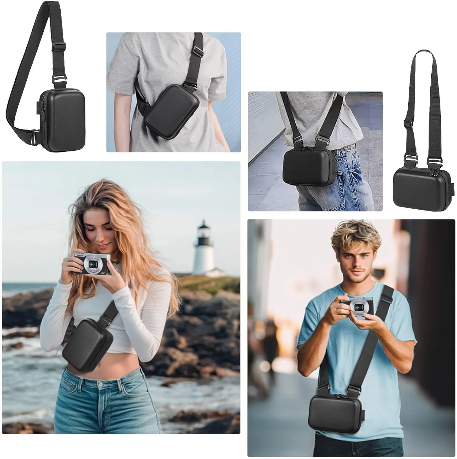 Digital Camera Case, Protective & Lightweight Camera Case with 3 Carrying Ways, Waterproof & Shockproof Small Camera Bag for Power Shot/Sony DSCW800/DSCW830 - Black