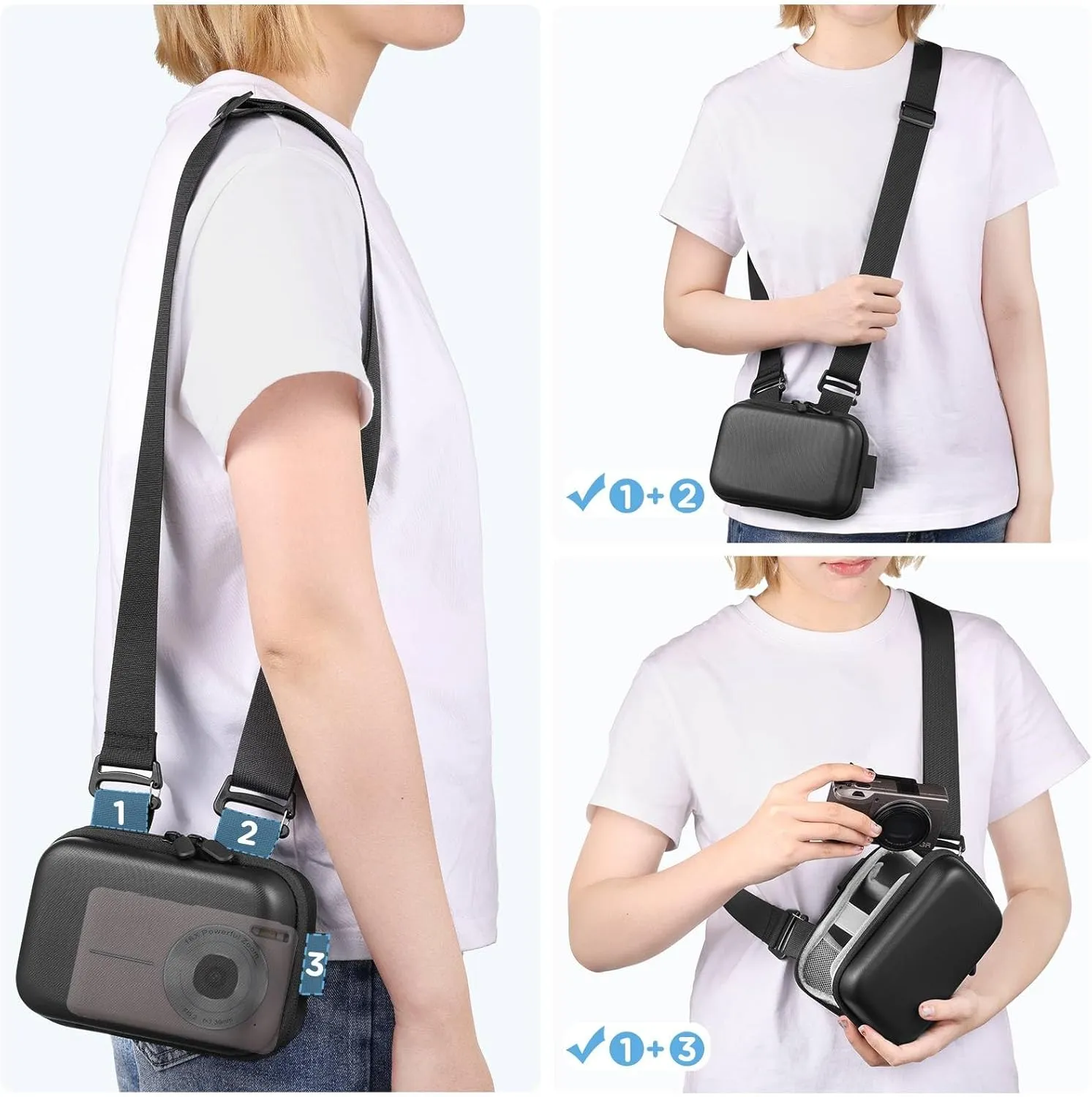 Digital Camera Case, Protective & Lightweight Camera Case with 3 Carrying Ways, Waterproof & Shockproof Small Camera Bag for Power Shot/Sony DSCW800/DSCW830 - Black