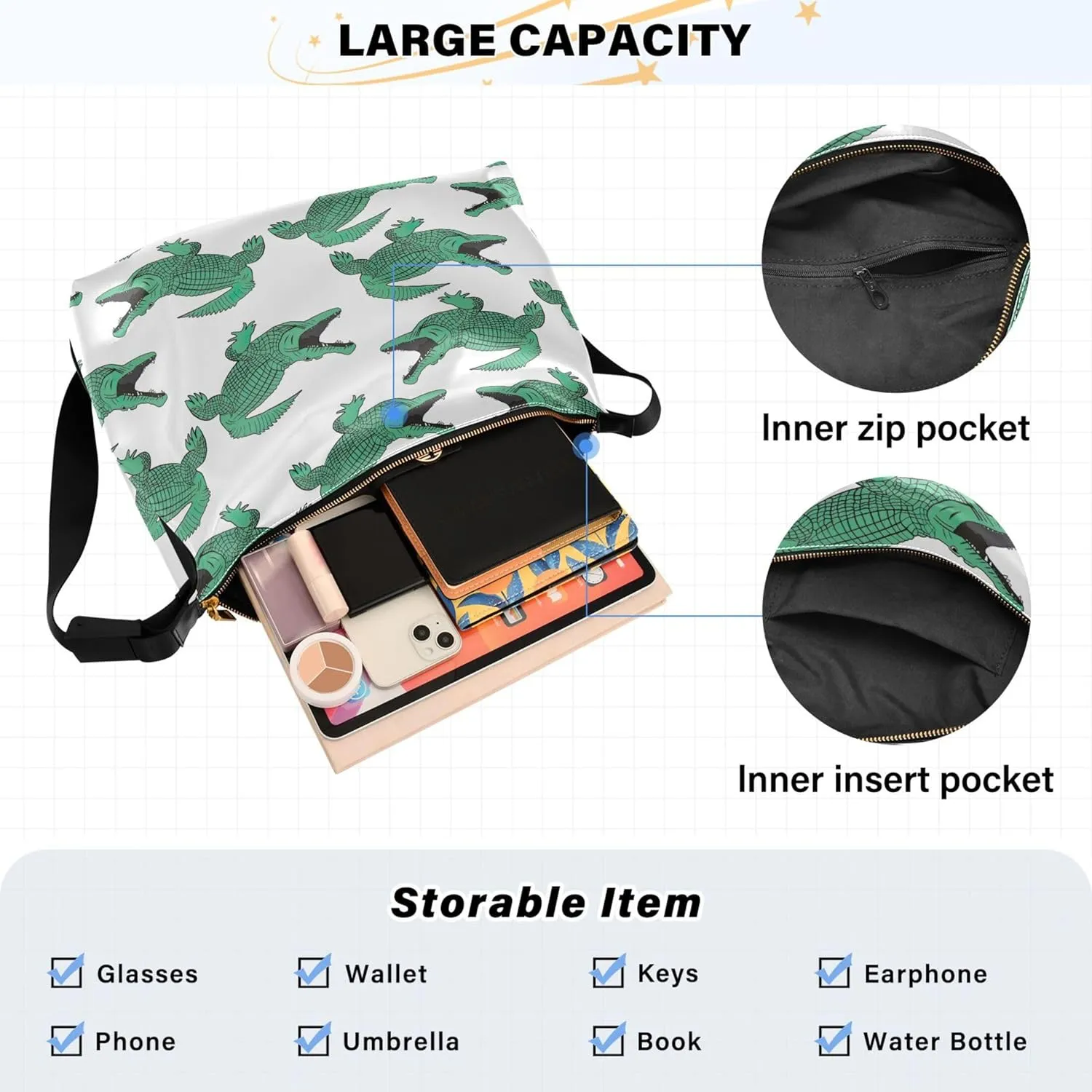 Dino Trex Roar Gray Hobo Women Handbag Leather Large Crossbody Purses Cartoon Animal Print Designer Shoulder Purse