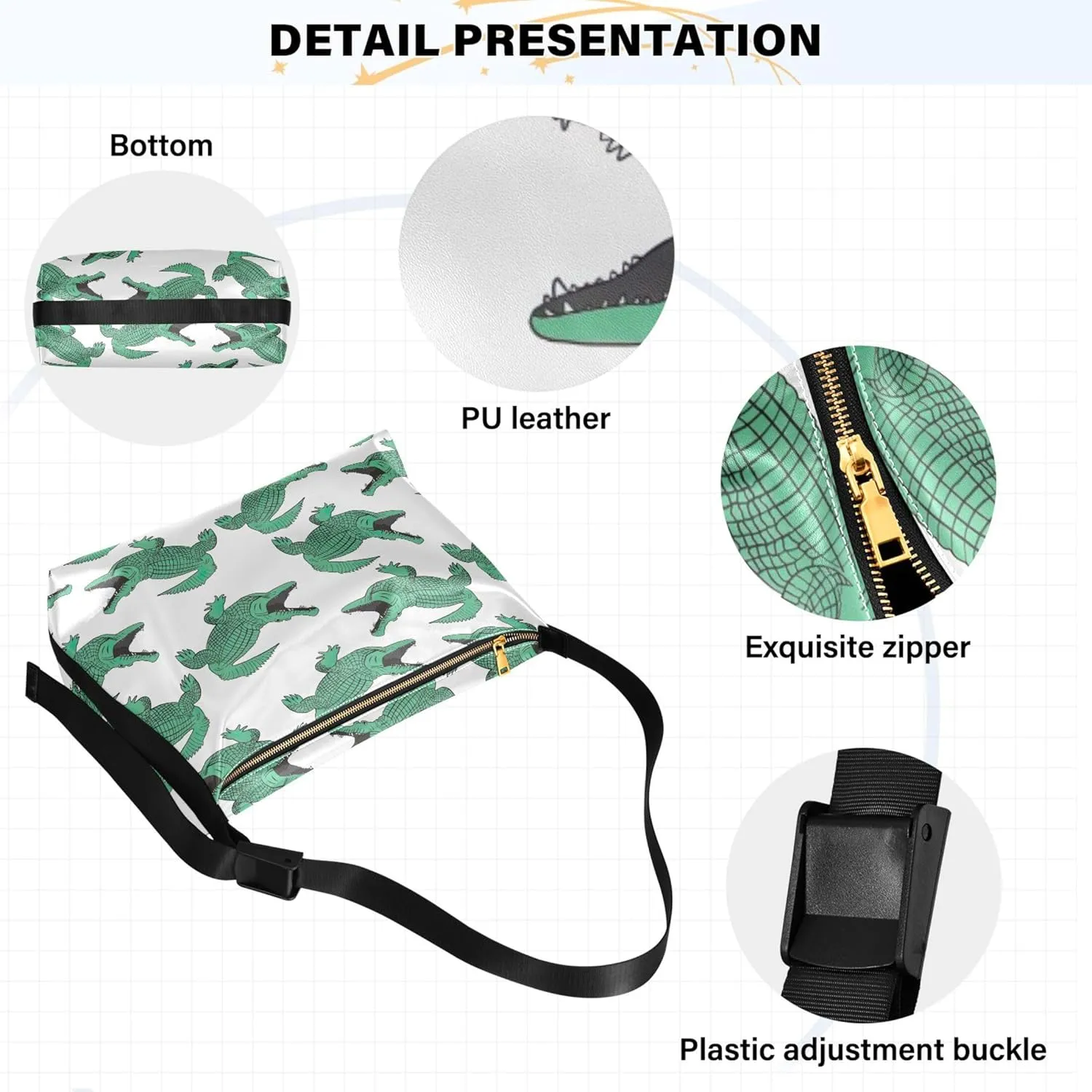 Dino Trex Roar Gray Hobo Women Handbag Leather Large Crossbody Purses Cartoon Animal Print Designer Shoulder Purse
