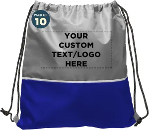 DISCOUNT PROMOS 10 Easy Go Drawstring Backpacks Set - Customizable Text, Logo - Polyester, Convenient, Innovative features, Stylish - Blue