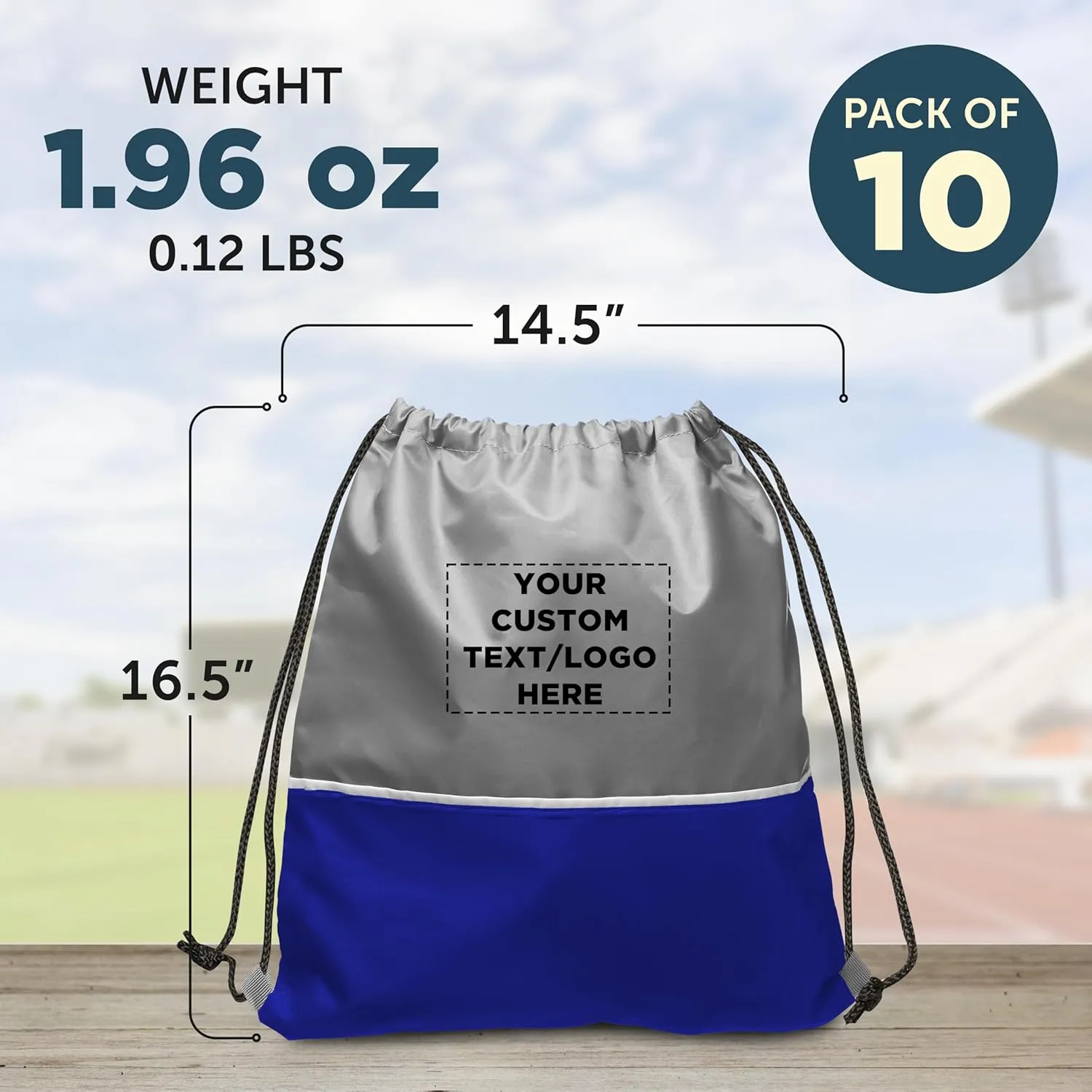 DISCOUNT PROMOS 10 Easy Go Drawstring Backpacks Set - Customizable Text, Logo - Polyester, Convenient, Innovative features, Stylish - Blue