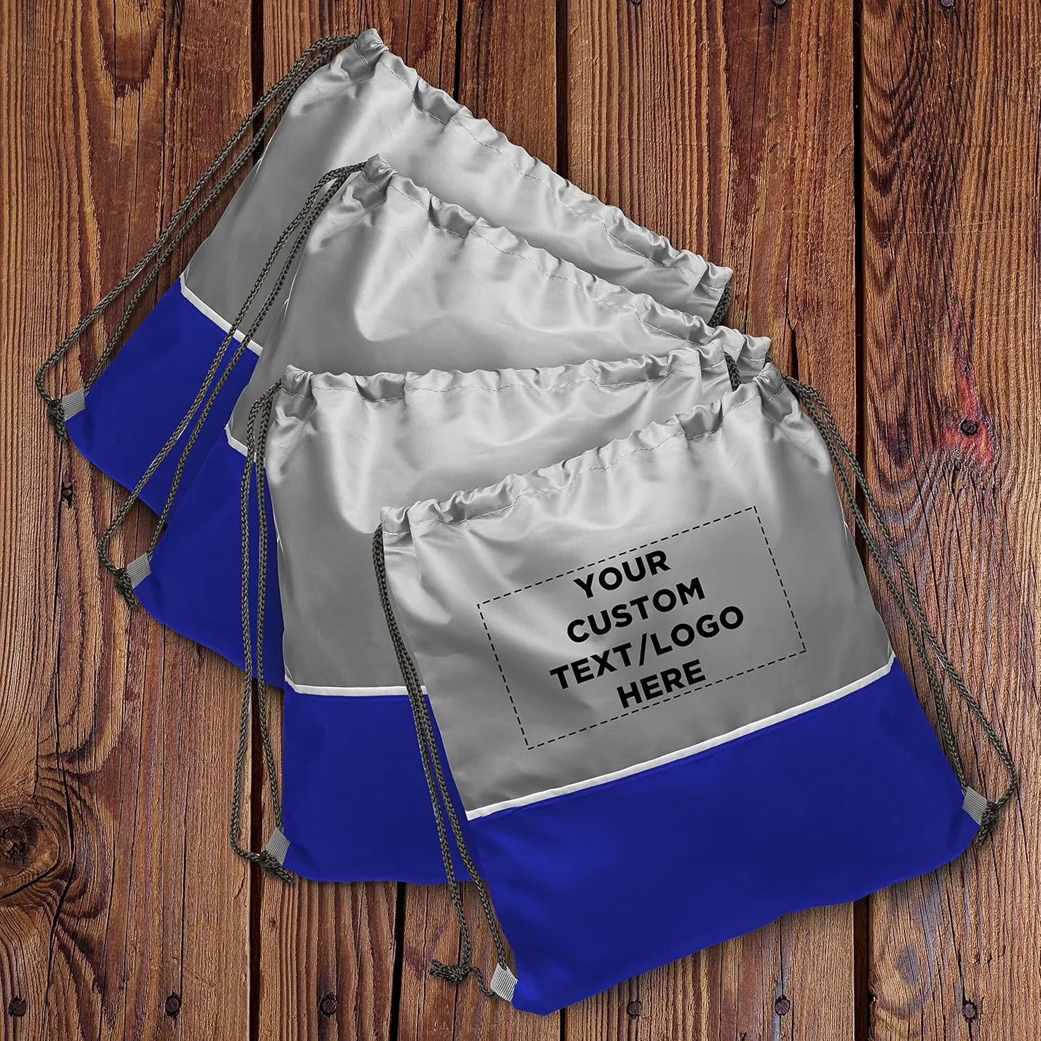 DISCOUNT PROMOS 10 Easy Go Drawstring Backpacks Set - Customizable Text, Logo - Polyester, Convenient, Innovative features, Stylish - Blue