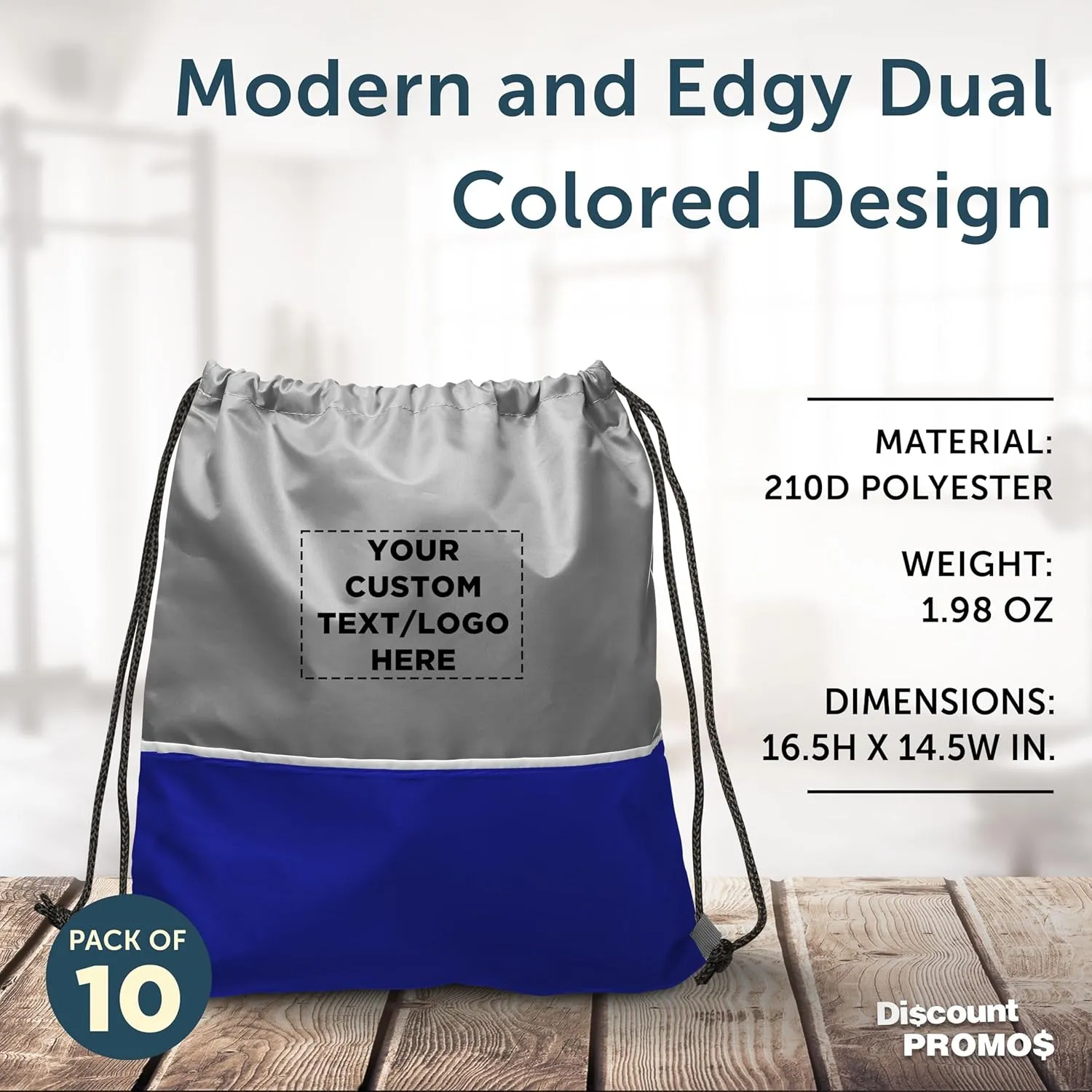 DISCOUNT PROMOS 10 Easy Go Drawstring Backpacks Set - Customizable Text, Logo - Polyester, Convenient, Innovative features, Stylish - Blue