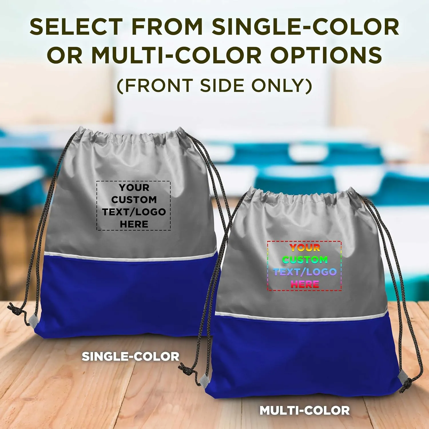 DISCOUNT PROMOS 10 Easy Go Drawstring Backpacks Set - Customizable Text, Logo - Polyester, Convenient, Innovative features, Stylish - Blue
