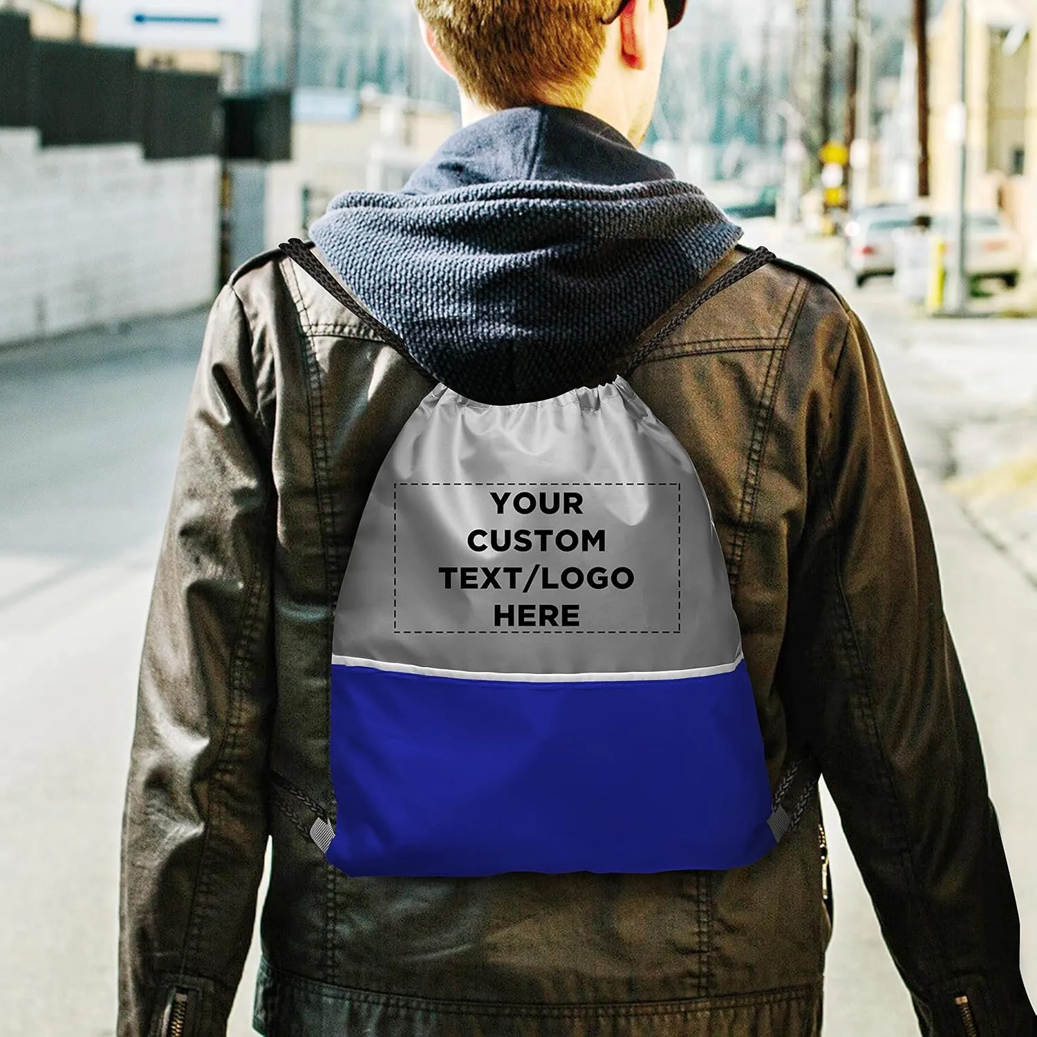DISCOUNT PROMOS 10 Easy Go Drawstring Backpacks Set - Customizable Text, Logo - Polyester, Convenient, Innovative features, Stylish - Blue