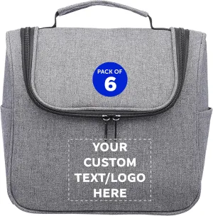 DISCOUNT PROMOS Custom Road Trip Heathered Toiletry Bags Set of 6, Personalized Bulk Pack - Versatile, Bring Everywhere You Go, Perfect for Travelling or Even at Home - Grey - 10"X9"X4.75"