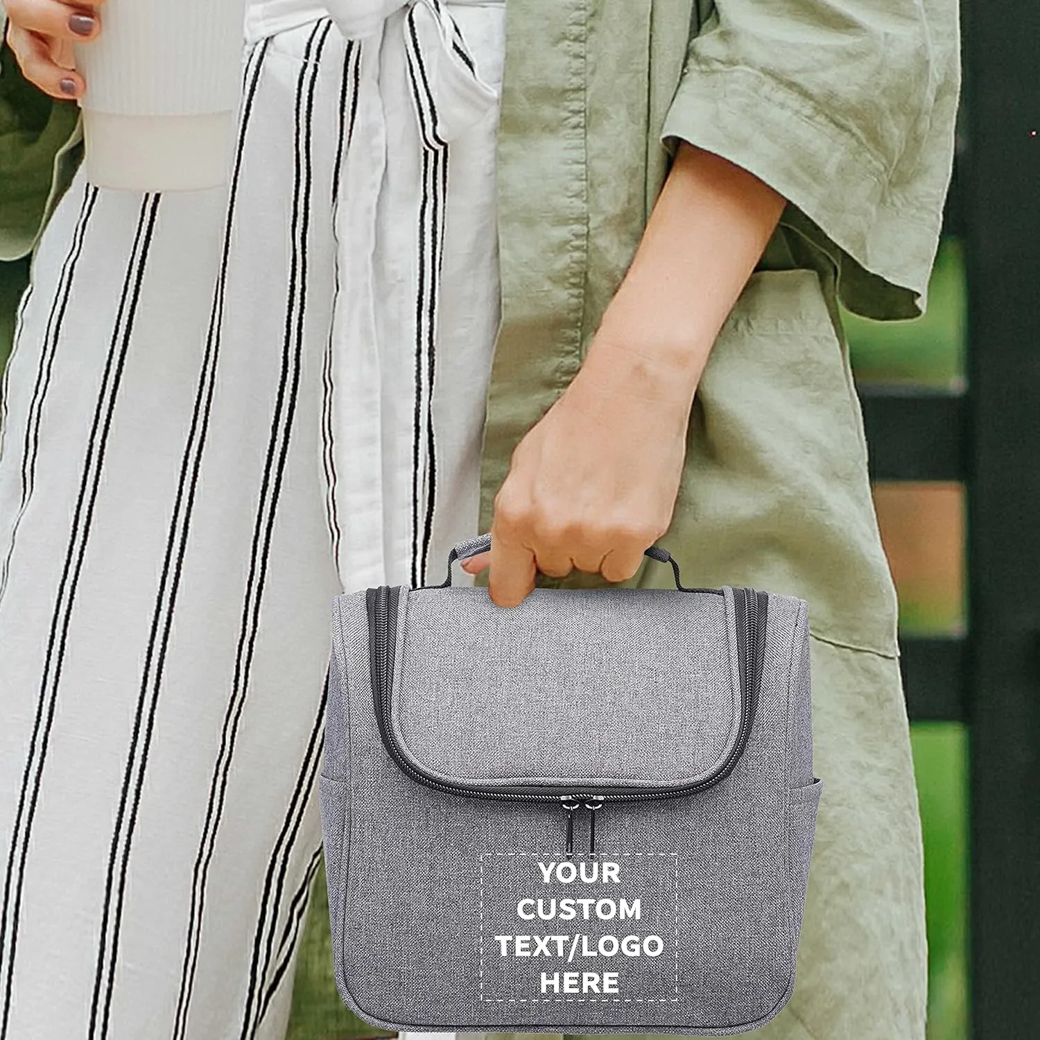 DISCOUNT PROMOS Custom Road Trip Heathered Toiletry Bags Set of 6, Personalized Bulk Pack - Versatile, Bring Everywhere You Go, Perfect for Travelling or Even at Home - Grey - 10"X9"X4.75"