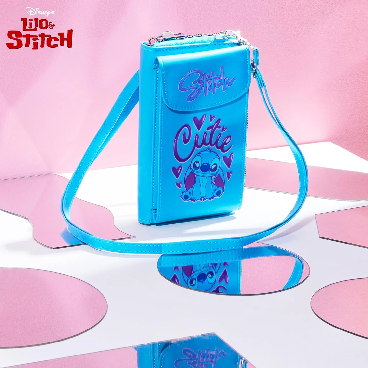 Disney Stitch Crossbody Bag for Girls, Phone Bag with Card Slots Adjustable Strap Stitch Gifts (Blue)