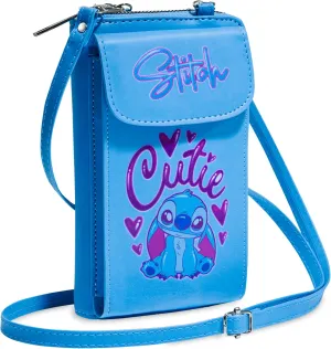 Disney Stitch Crossbody Bag for Girls, Phone Bag with Card Slots Adjustable Strap Stitch Gifts (Blue)