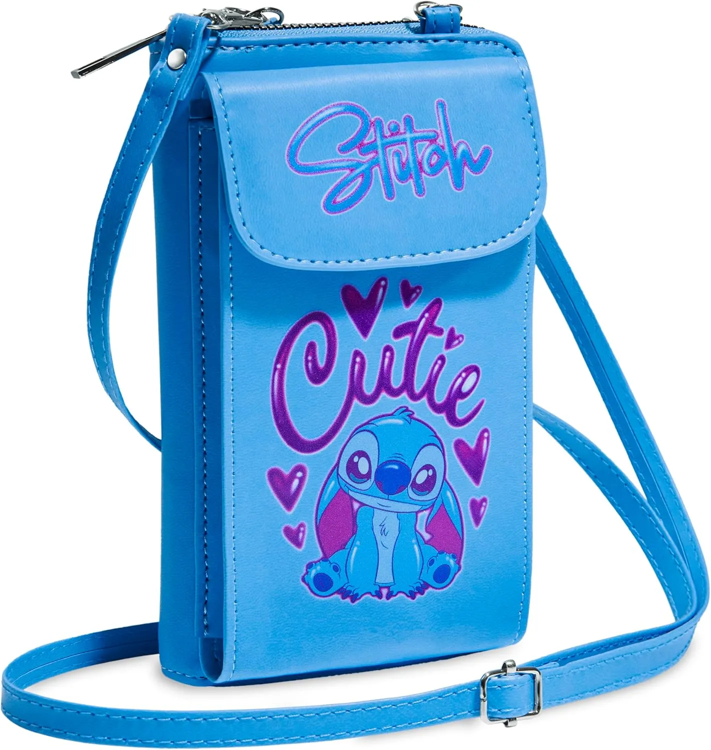 Disney Stitch Crossbody Bag for Girls, Phone Bag with Card Slots Adjustable Strap Stitch Gifts (Blue)