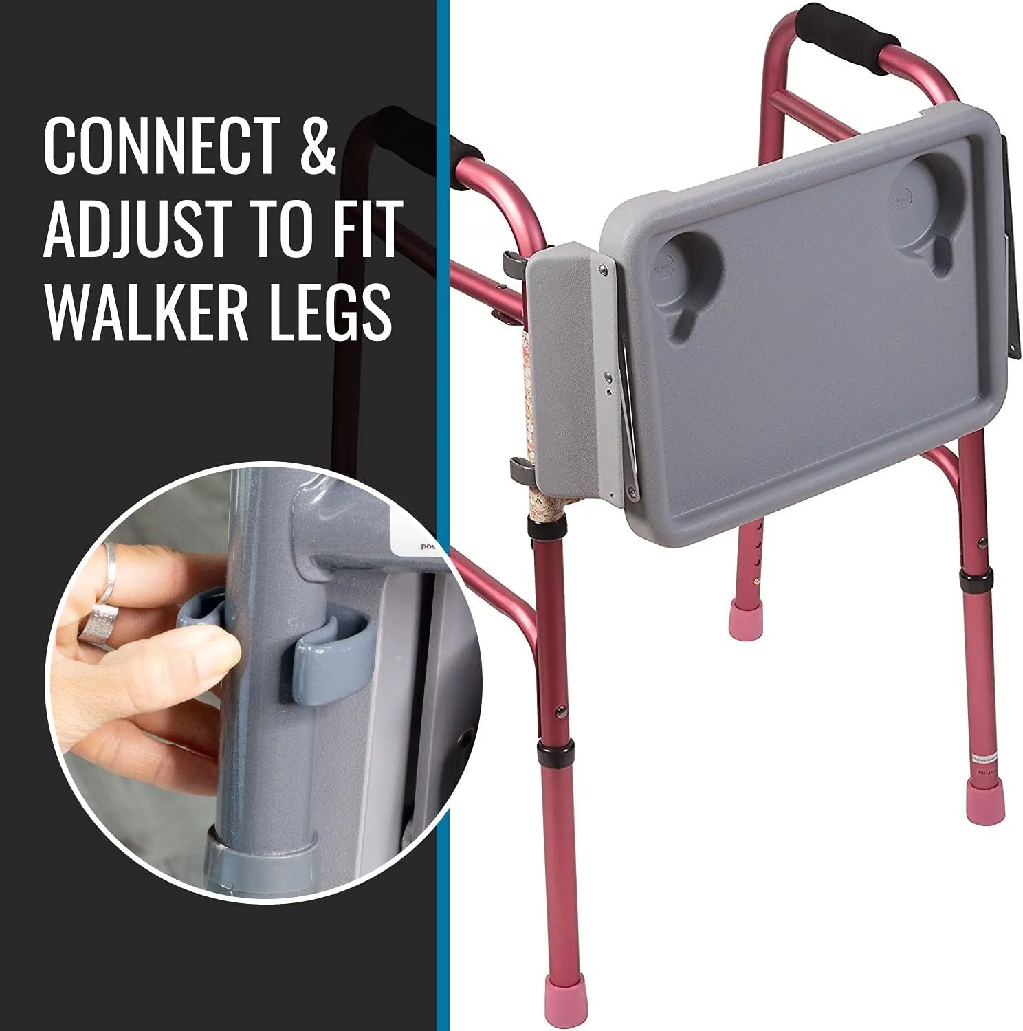 DMI Walker Tray, Rollator Tray, Mobility and Walker Accessory Tray Table Fits Most Standard Walkers, Folding with Two Cup Holders and Tool Free Assembly, 16 x 11.8 inch