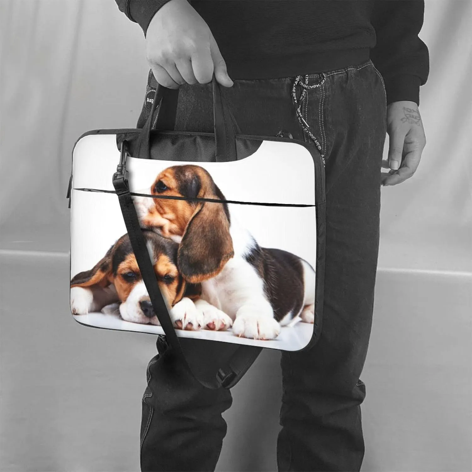 Dog And Wolf Design Laptop Shoulder Bag ​for Men Women, Computer Carrying Case Messenger Bag with Strap