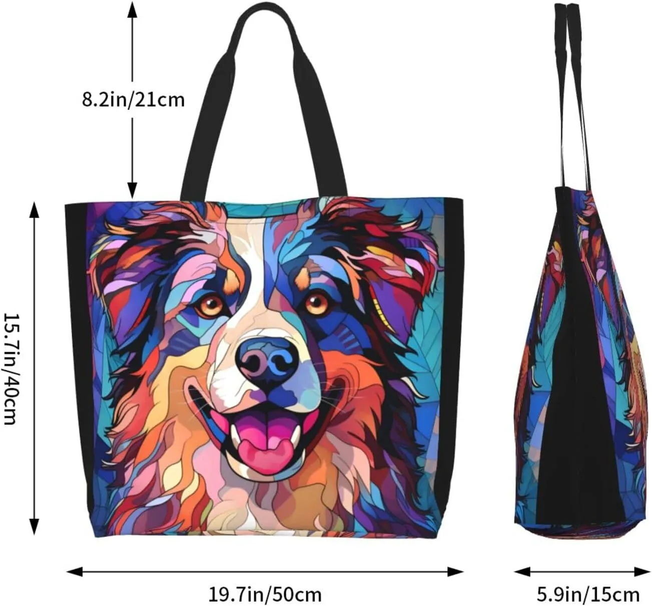 Dog Breed Glass Art Women Shoulder Handbags Reusable Large Capacity Casual Tote Bag