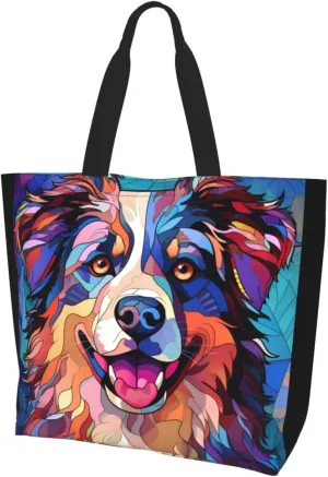 Dog Breed Glass Art Women Shoulder Handbags Reusable Large Capacity Casual Tote Bag