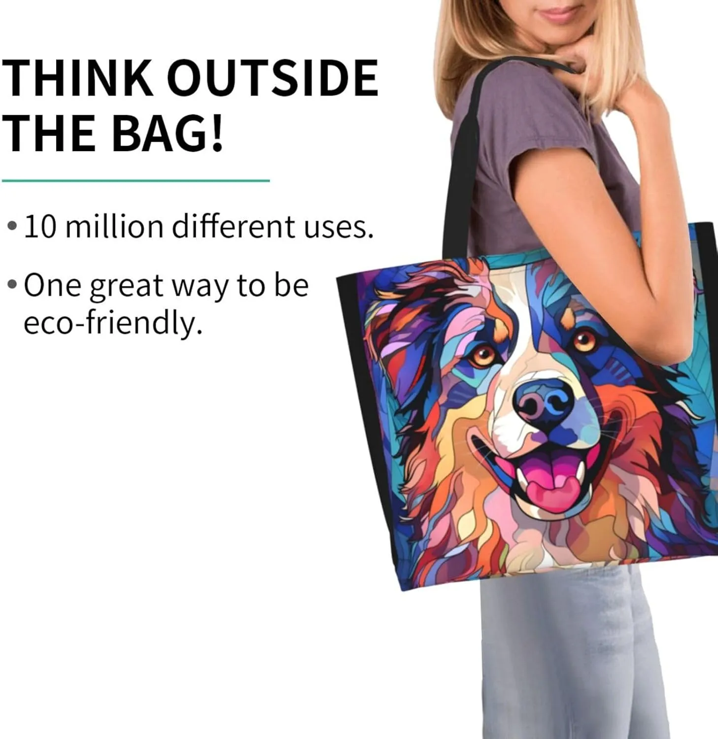 Dog Breed Glass Art Women Shoulder Handbags Reusable Large Capacity Casual Tote Bag