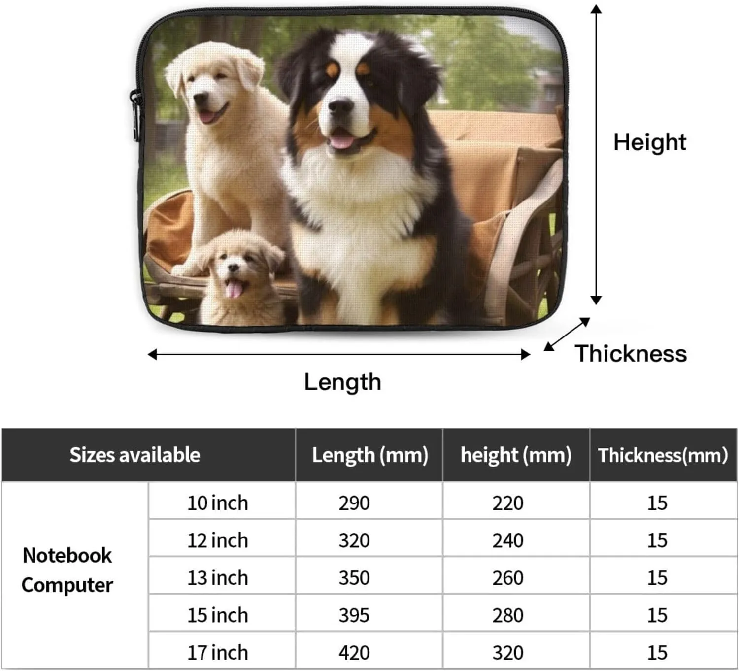 Dog Family Laptop Case 17 inch, Shockproof Protective Computer Sleeve Cover Water Resistant Laptop Bag Carrying Tablet Cover Briefcase Handbags Gifts for Men Women