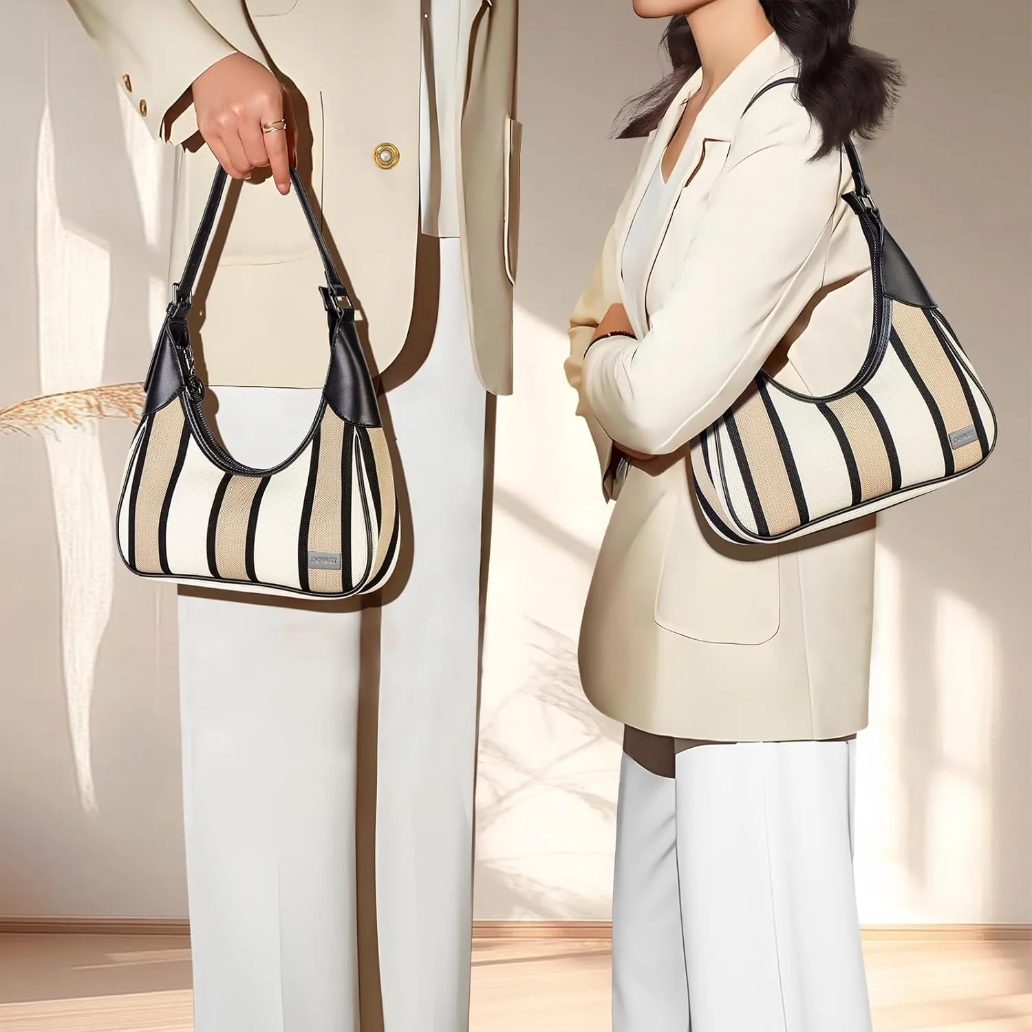 DOMAT Shoulder Bag for Women, Striped Handbag, Cute Clutch Purse with Zipper Closure, Petite Satchel Bag for Daily Using