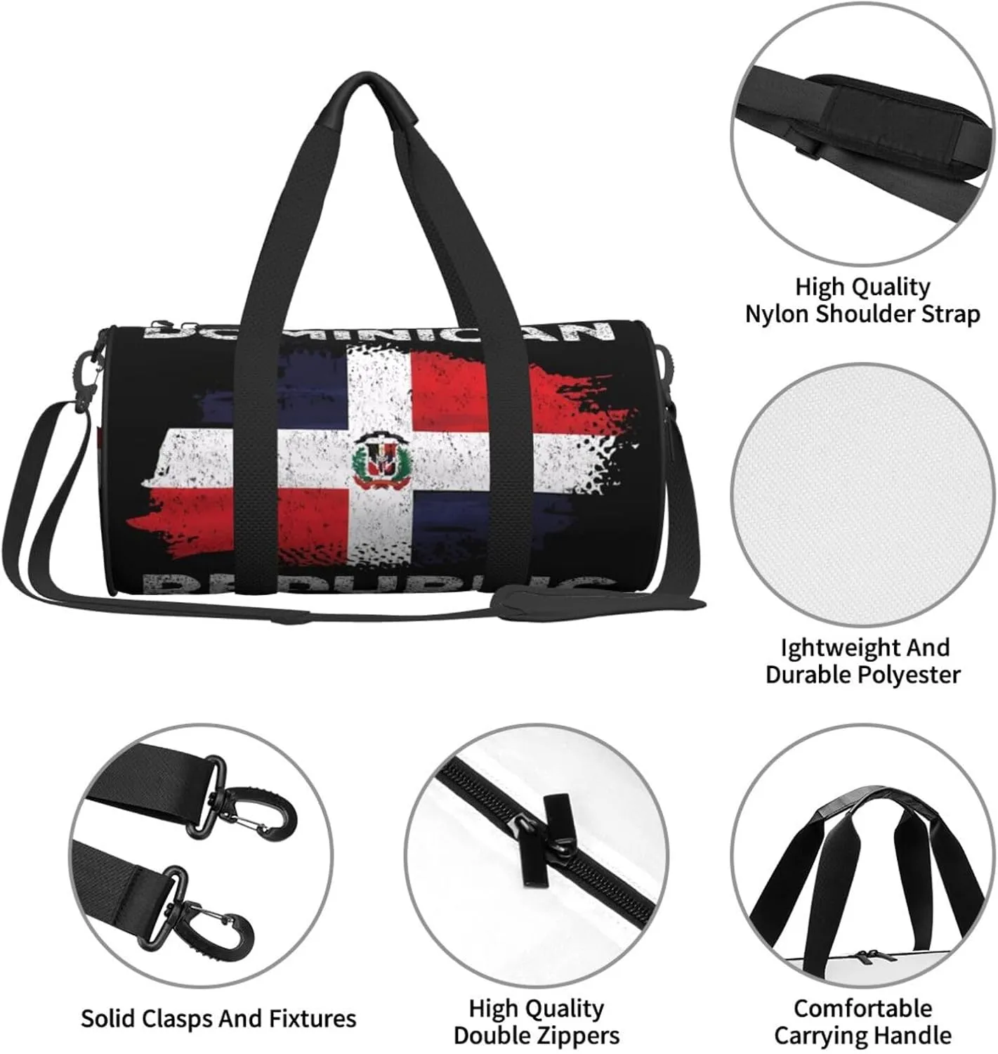 Dominican Dominicana Republic Flag Round Travel Duffel Bag Large Capacity Gym Sports Bags for Hiking Vacation Trips