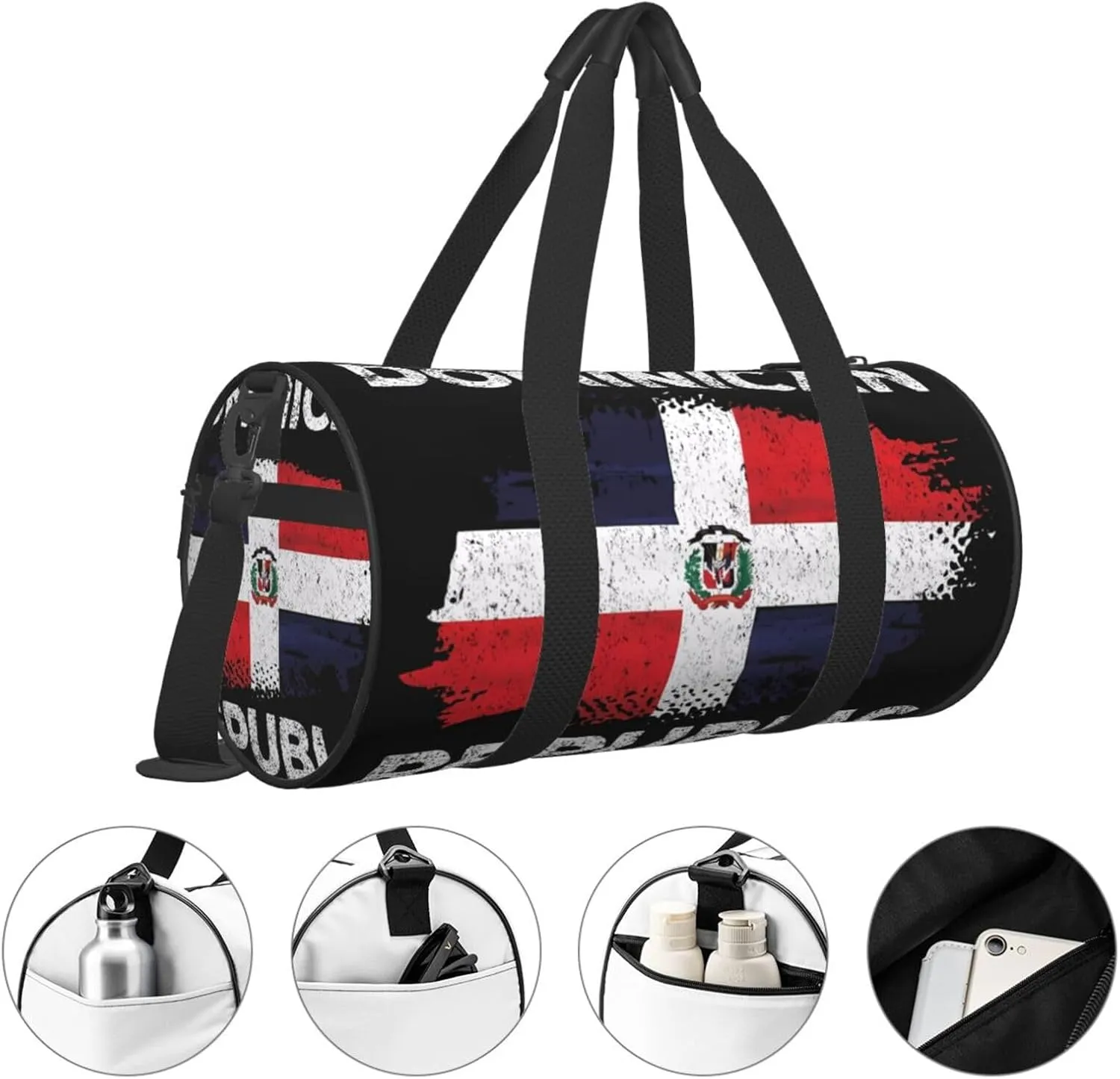 Dominican Dominicana Republic Flag Round Travel Duffel Bag Large Capacity Gym Sports Bags for Hiking Vacation Trips