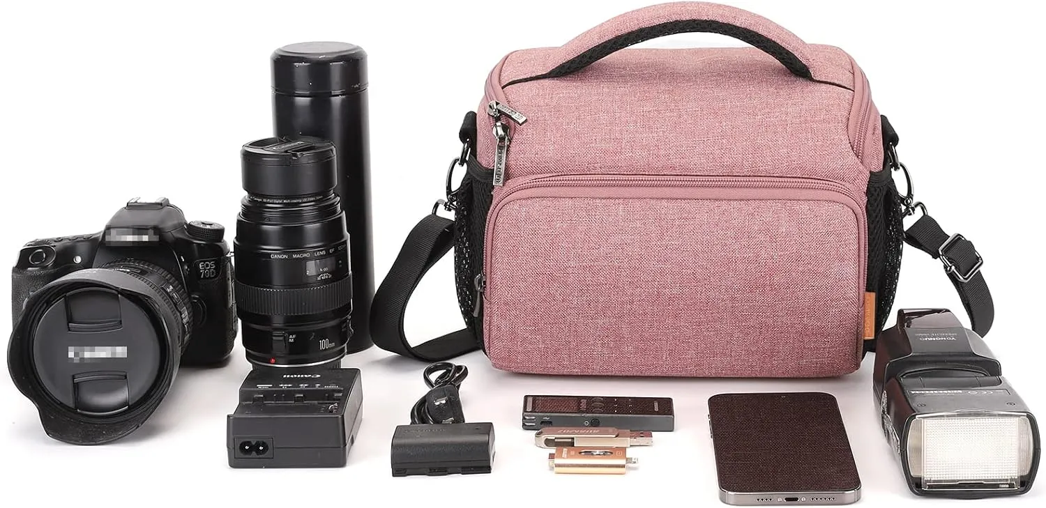 DOMISO Camera Bag Case Waterproof Anti-shock Shoulder Bag, Pink