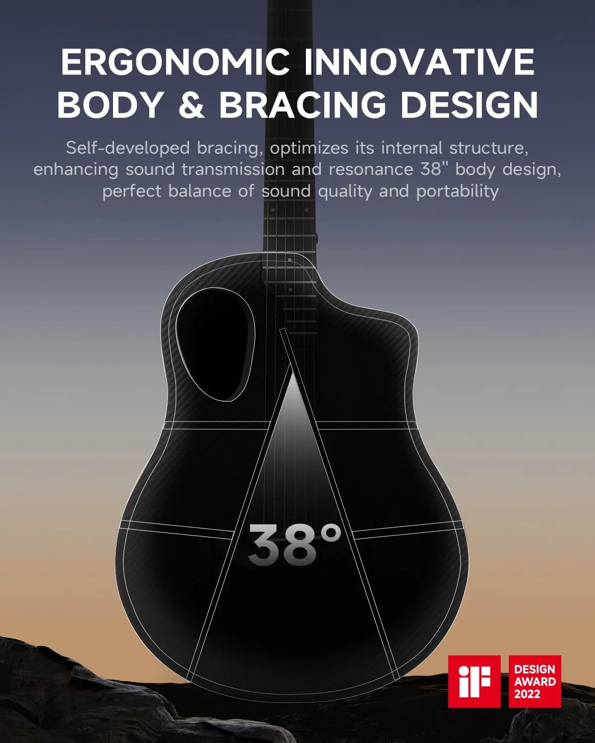Donner Carbon X Wood Acoustic Guitar Beginner & Intermediate Learner Kits - Carbon Fiber Top, Wooden Back & Sides, 38" Travel Guitar with Case, Strap, Steel-String, RISING-G1 (Gloss, Brown)