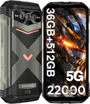 DOOGEE V MAX Plus(2024) 5G Rugged Smartphone,22000mAh 36GB 512GB Android 14 Rugged Phone,200MP 32MP 20MP Night Vision Rugged Cell Phone,6.58" FHD 120Hz IPS Screen,IP68/IP69K Waterproof Phone,NFC/OTG