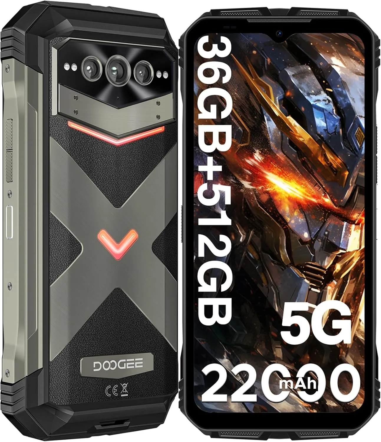 DOOGEE V MAX Plus(2024) 5G Rugged Smartphone,22000mAh 36GB 512GB Android 14 Rugged Phone,200MP 32MP 20MP Night Vision Rugged Cell Phone,6.58" FHD 120Hz IPS Screen,IP68/IP69K Waterproof Phone,NFC/OTG
