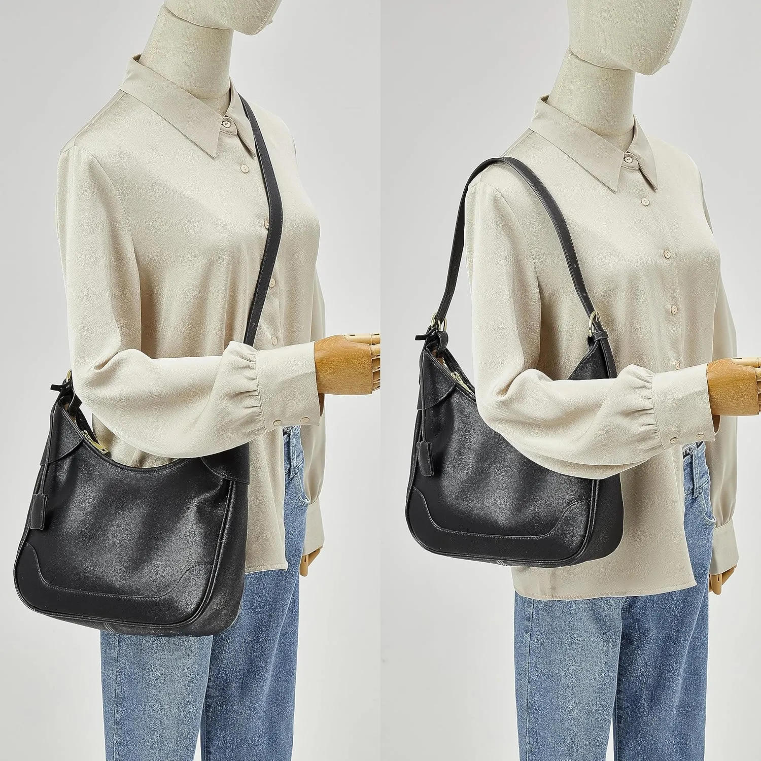 DORIS&JACKY Chic Vegan Leather Hobo Purse For Women Designer Top Handle Shoulder Handbags With Two Adjustable Straps