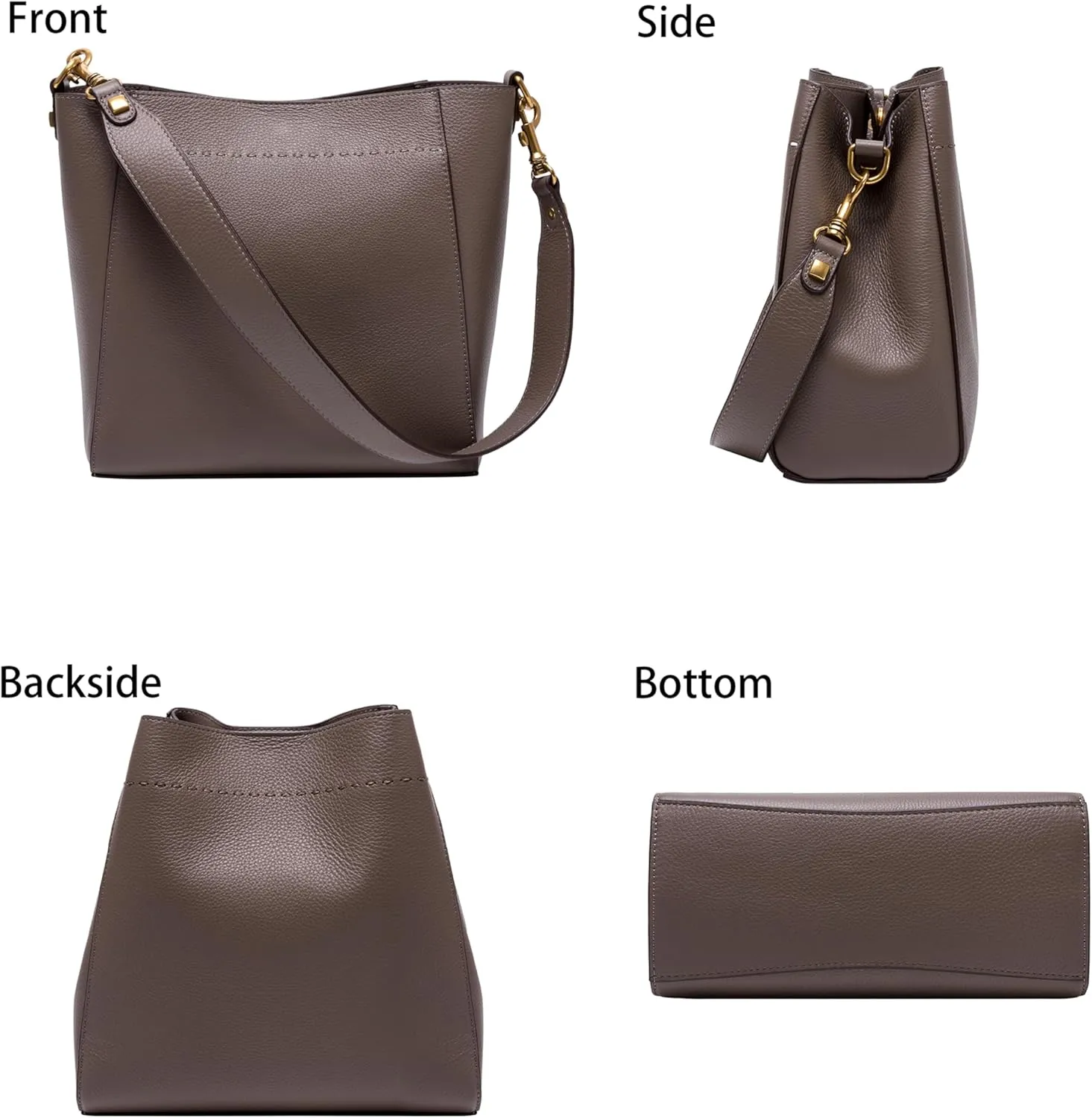 DORIS&JACKY Leather Bucket Tote Bags for Women Designer Shoulder Hobo Purse and Handbags with Detachable Wide Strap