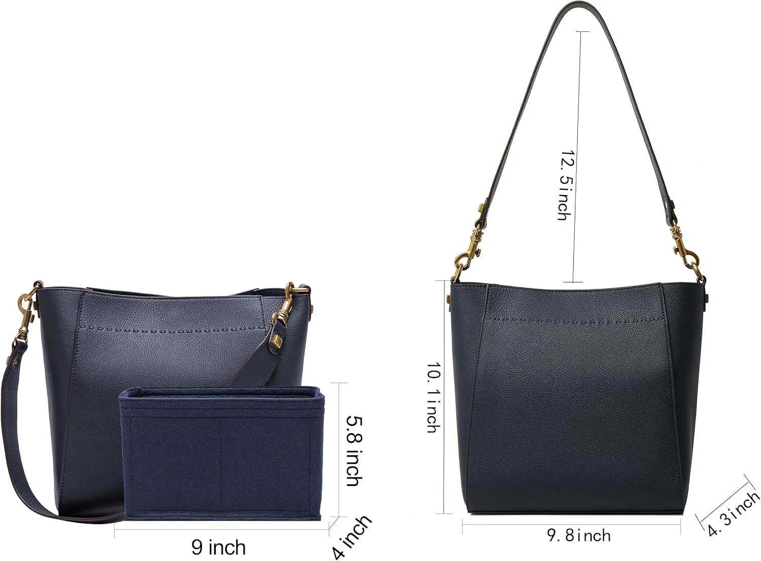 DORIS&JACKY Leather Bucket Tote Bags for Women Designer Shoulder Hobo Purse and Handbags with Detachable Wide Strap