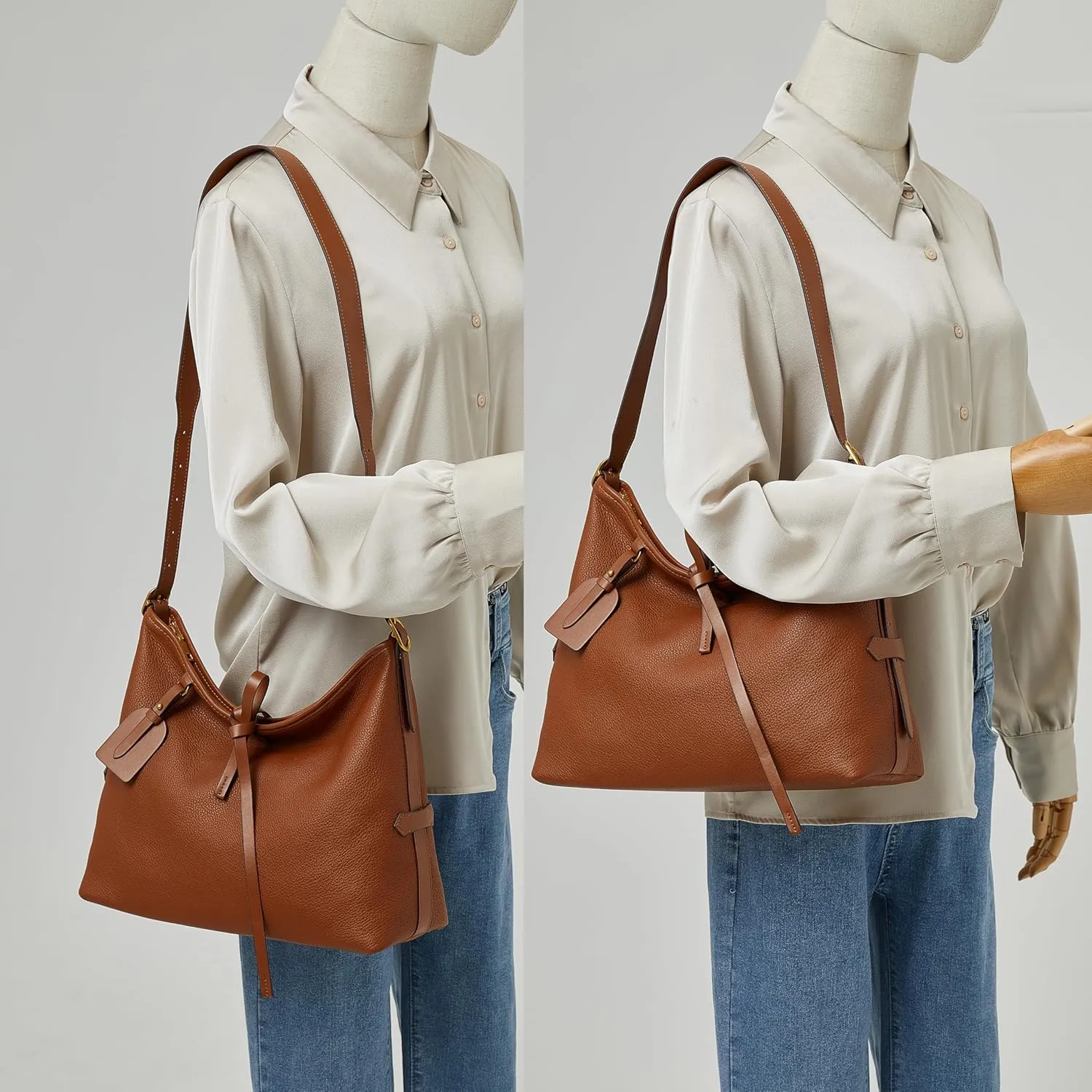 DORIS&JACKY Soft Leather Hobo Bag For women Large Lightweight Top Handle Shoulder Purse With Adjustable Handle