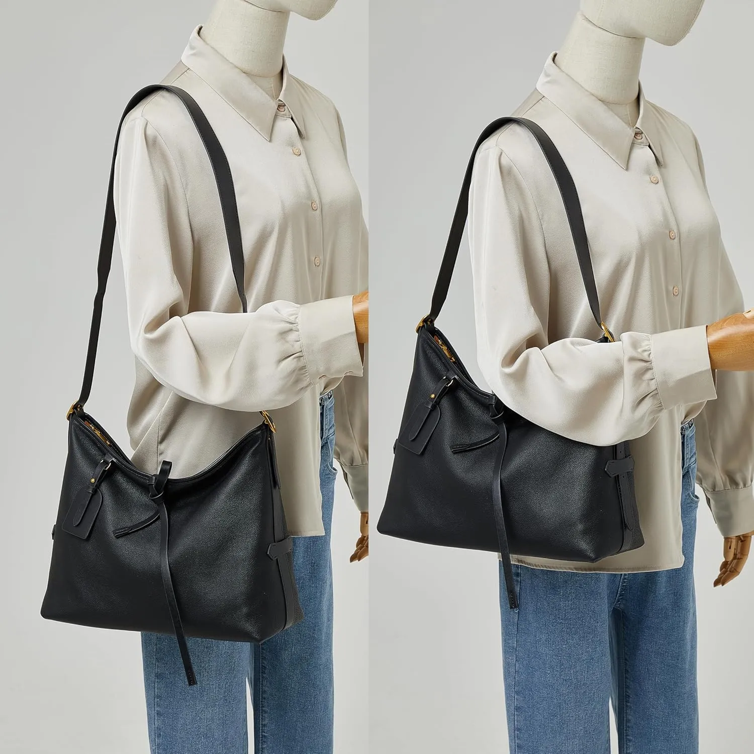 DORIS&JACKY Soft Leather Hobo Bag For women Large Lightweight Top Handle Shoulder Purse With Adjustable Handle
