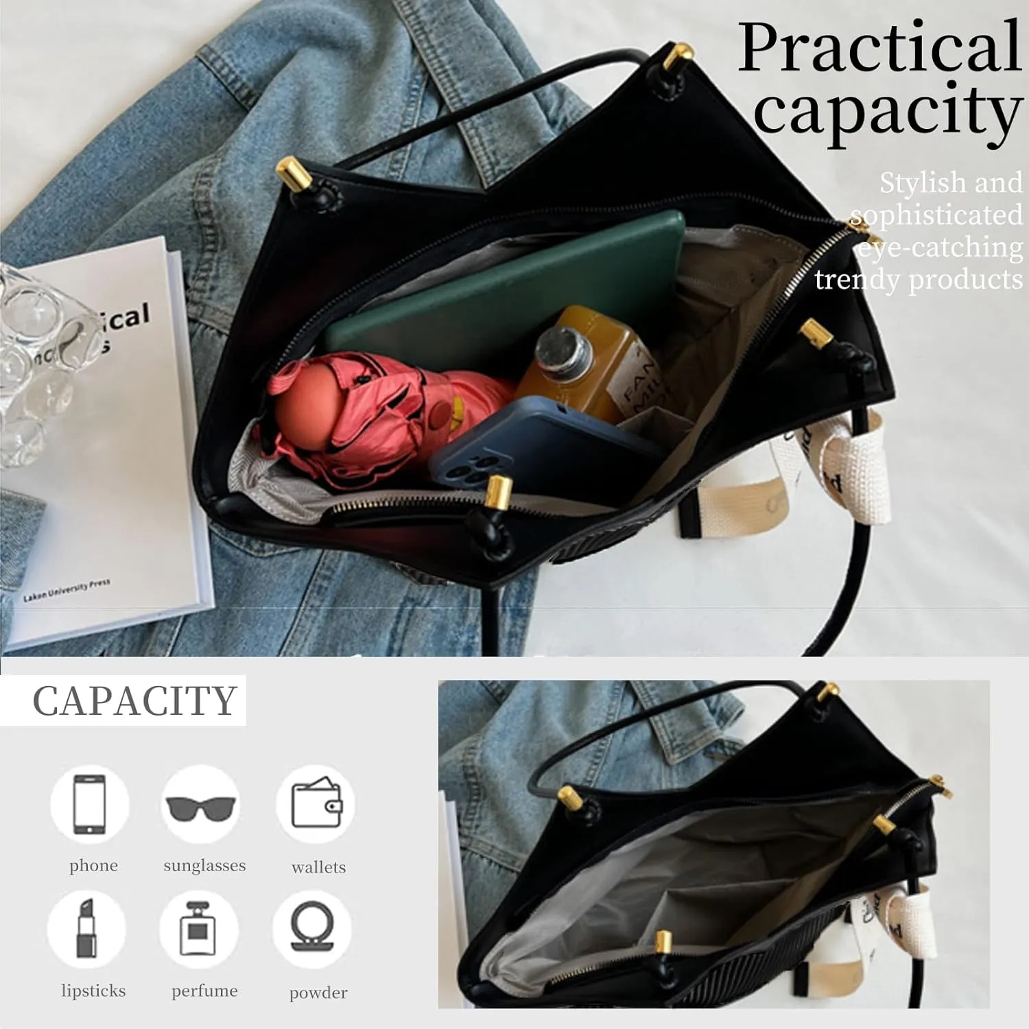 DOTBABY Heart Shaped Handbag, Fashionable Versatile Zippered Leather Shoulder Bag, Comfortable Hand Striped Tote Bags