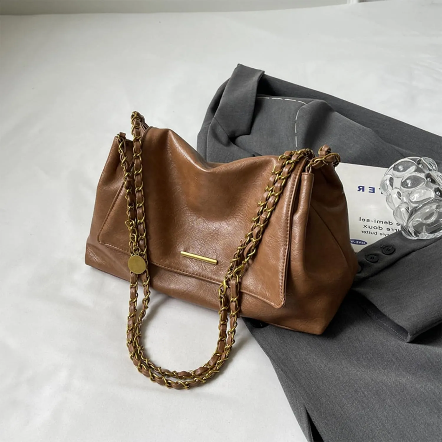 DOTBABY Soft Leather Shoulder Bag for Women, Crossbody Bag with Metal Strap, Western Large Capacity Buckle Style Totes Bags