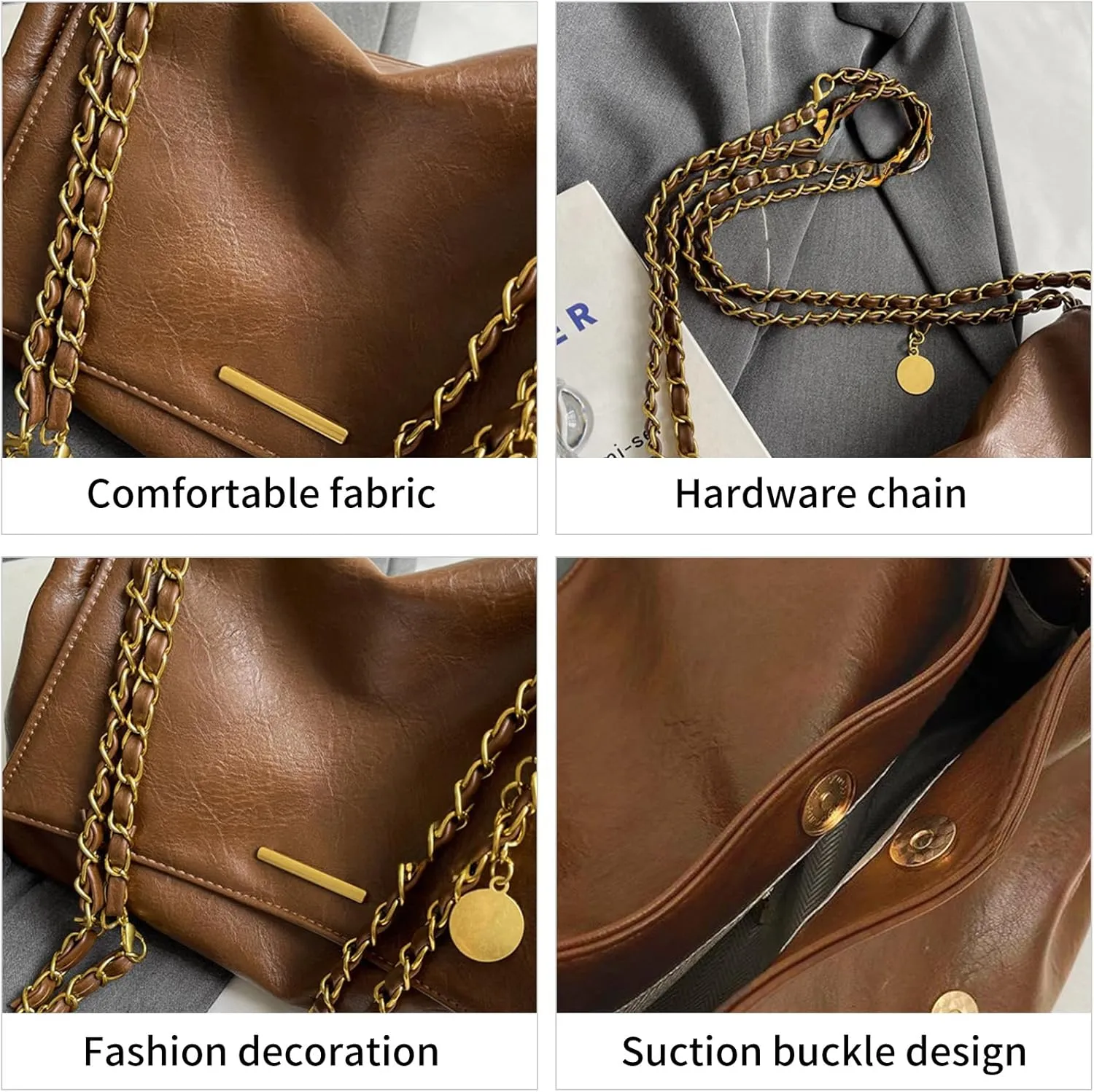 DOTBABY Soft Leather Shoulder Bag for Women, Crossbody Bag with Metal Strap, Western Large Capacity Buckle Style Totes Bags