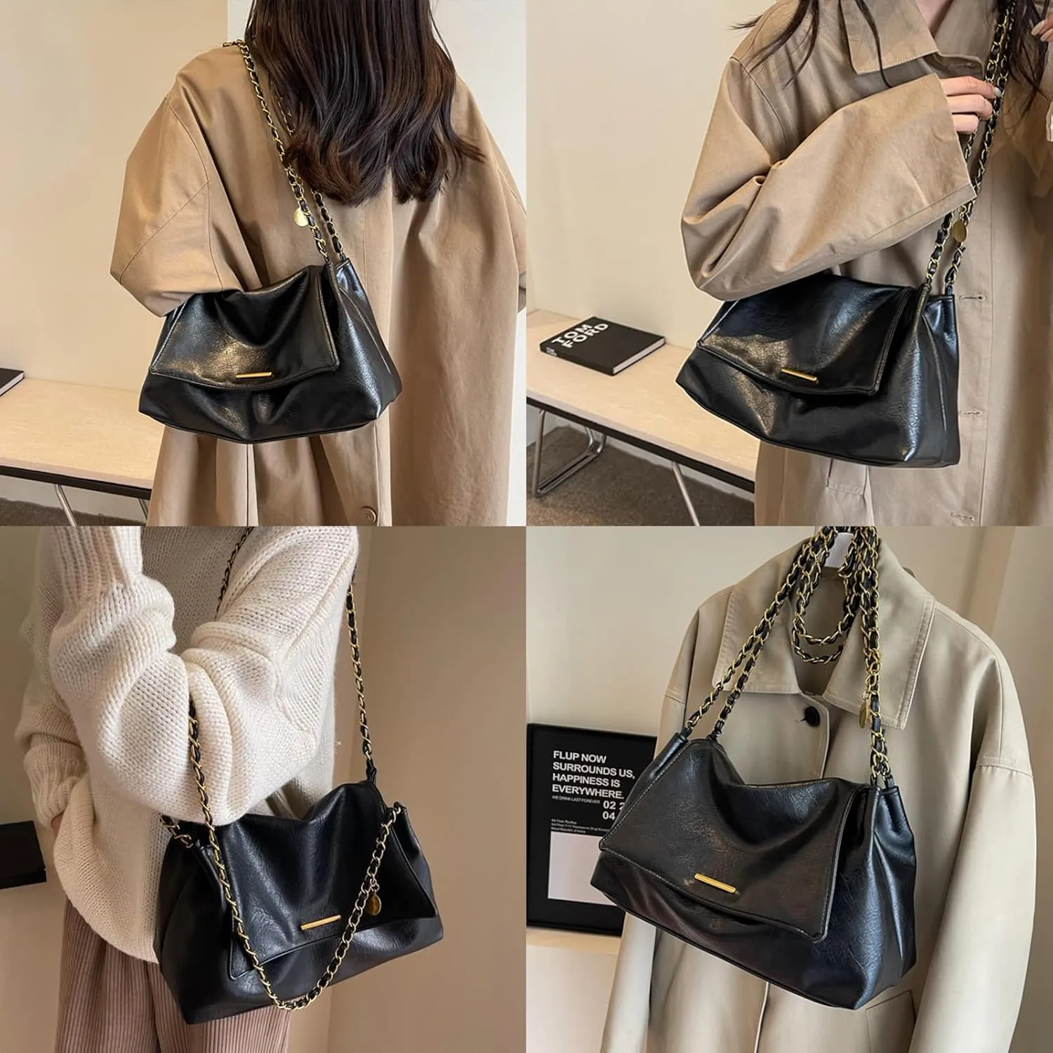 DOTBABY Soft Leather Shoulder Bag for Women, Crossbody Bag with Metal Strap, Western Large Capacity Buckle Style Totes Bags