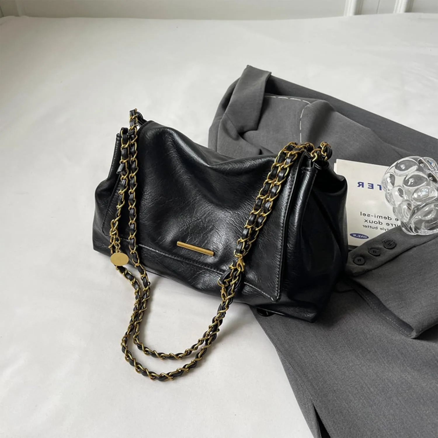 DOTBABY Soft Leather Shoulder Bag for Women, Crossbody Bag with Metal Strap, Western Large Capacity Buckle Style Totes Bags