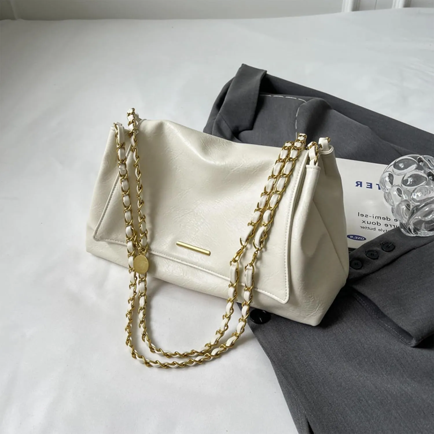 DOTBABY Soft Leather Shoulder Bag for Women, Crossbody Bag with Metal Strap, Western Large Capacity Buckle Style Totes Bags