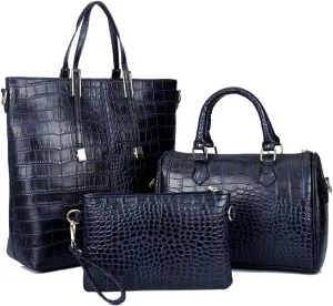 Downupdown 3PC Handbags and Purse for Women Top Handle Bags Satchel Shoulder Totes Boston Bag Wallet Crocodile Pattern Set