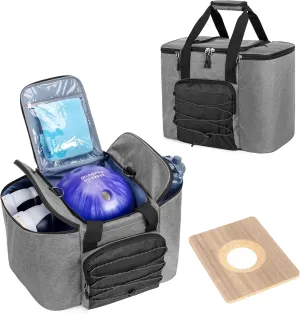 DSLEAF Bowling Ball Bag for Single Ball, Bowling Ball Tote Bag with Wooden Ball Holder and Extra Storage Pockets - Holds Bowling Shoes Up to Mens Size 16