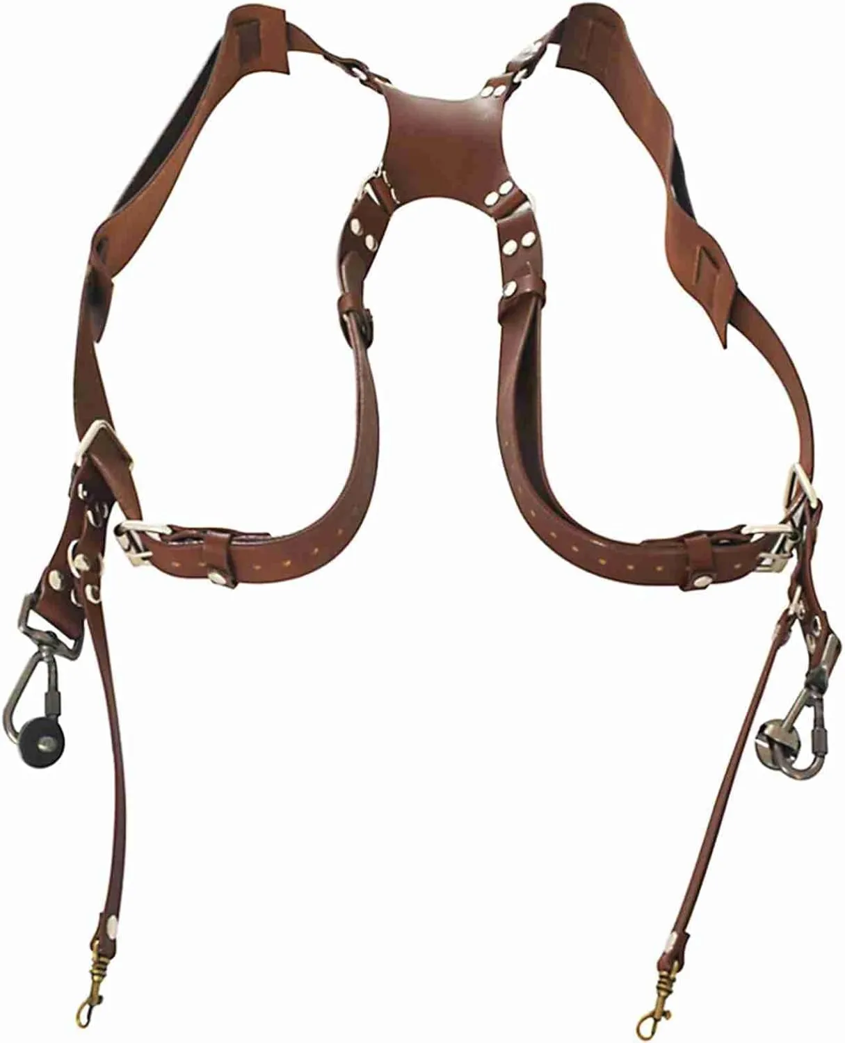 Dual Leather Rivet Camera Shoulder Strap, Adjustable Design, With Soft Shoulder Pad, Ring, For Camera with 1/4 Inch Tripod Bracket, and Wear Resistant, Brown, 445g