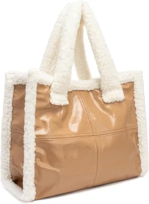 DUBELlE Faux Fur Tote Bag for Women PU Leather Shearling Purse Large Handbag with Furry Top-handle Fluffy Sherpa Shoulder Bag