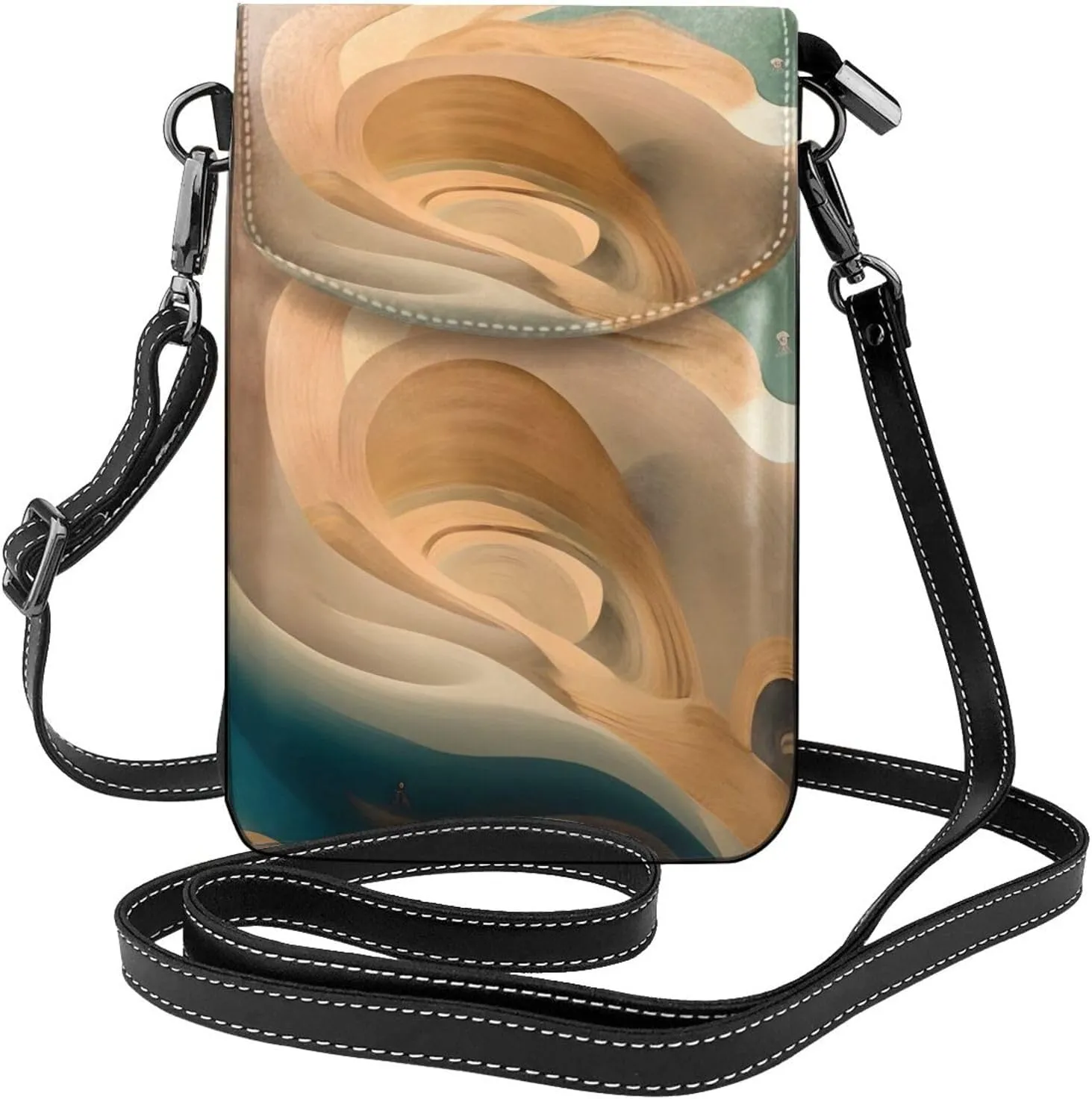 Dunhuang Mystery Zippered Crossbody Bag, Women'S Shoulder Bag With Card Slot, Removable Shoulder Strap, 7.6 X 4.9 In., Black
