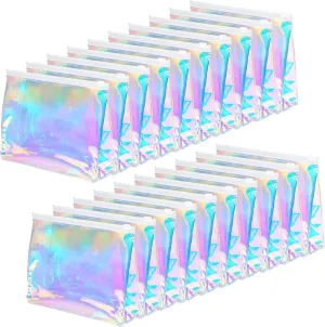 Dunzy Holographic Makeup Bag Bulk, Clear Iridescent Cosmetic Bag Portable Waterproof PVC Makeup Pouch Zippered Toiletry Bag Employee Appreciation Gifts for Teacher Women Travel(20 Pieces)