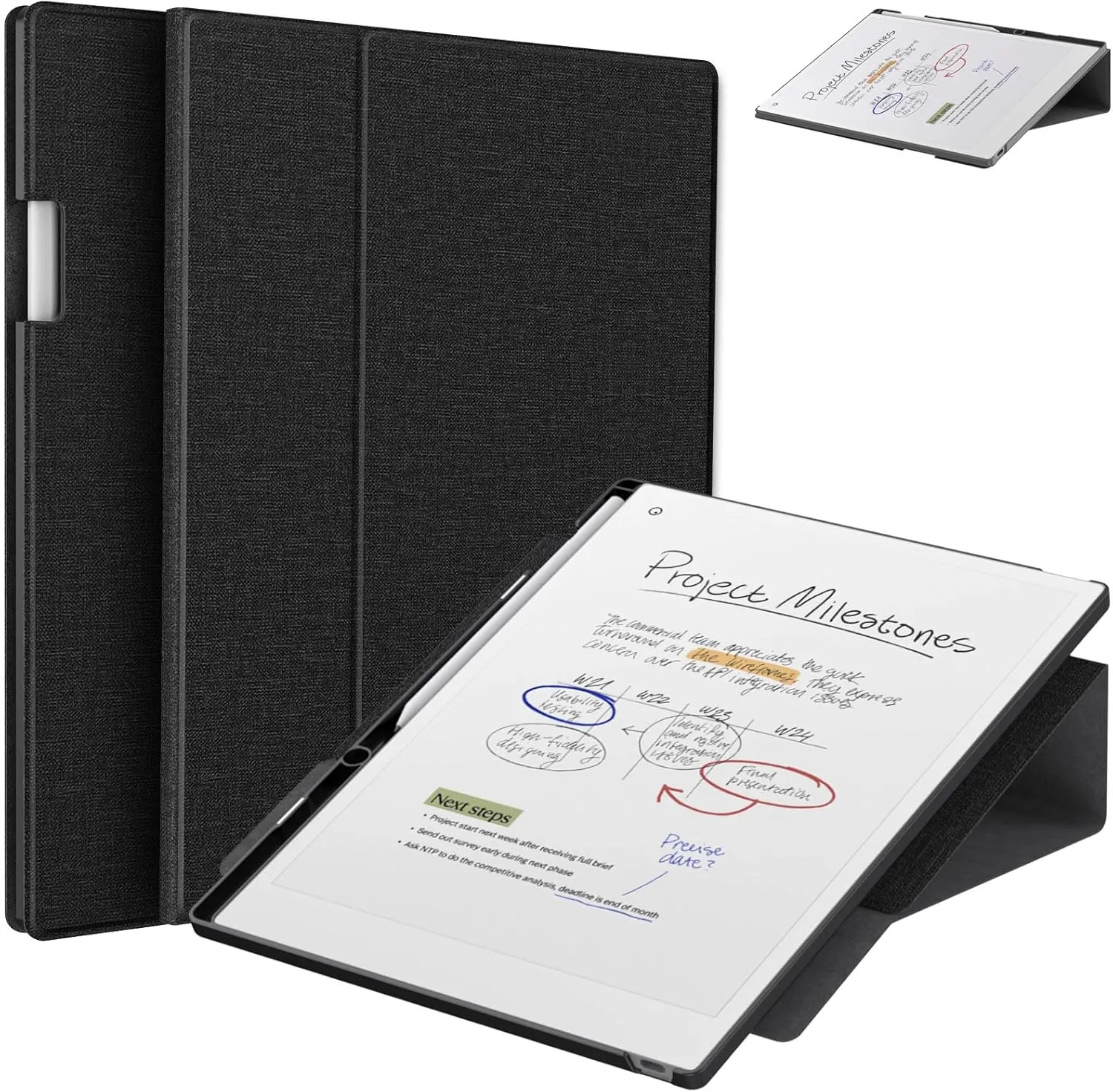 E NET-CASE Case for Remarkable Paper Pro Color 11.8"- Multi-Viewing & Auto Sleep/Wake Book Folio Cover with Built-in Pen Holder for Remarkable Paper Pro Tablet 11.8 inch 2024 Released (Black)