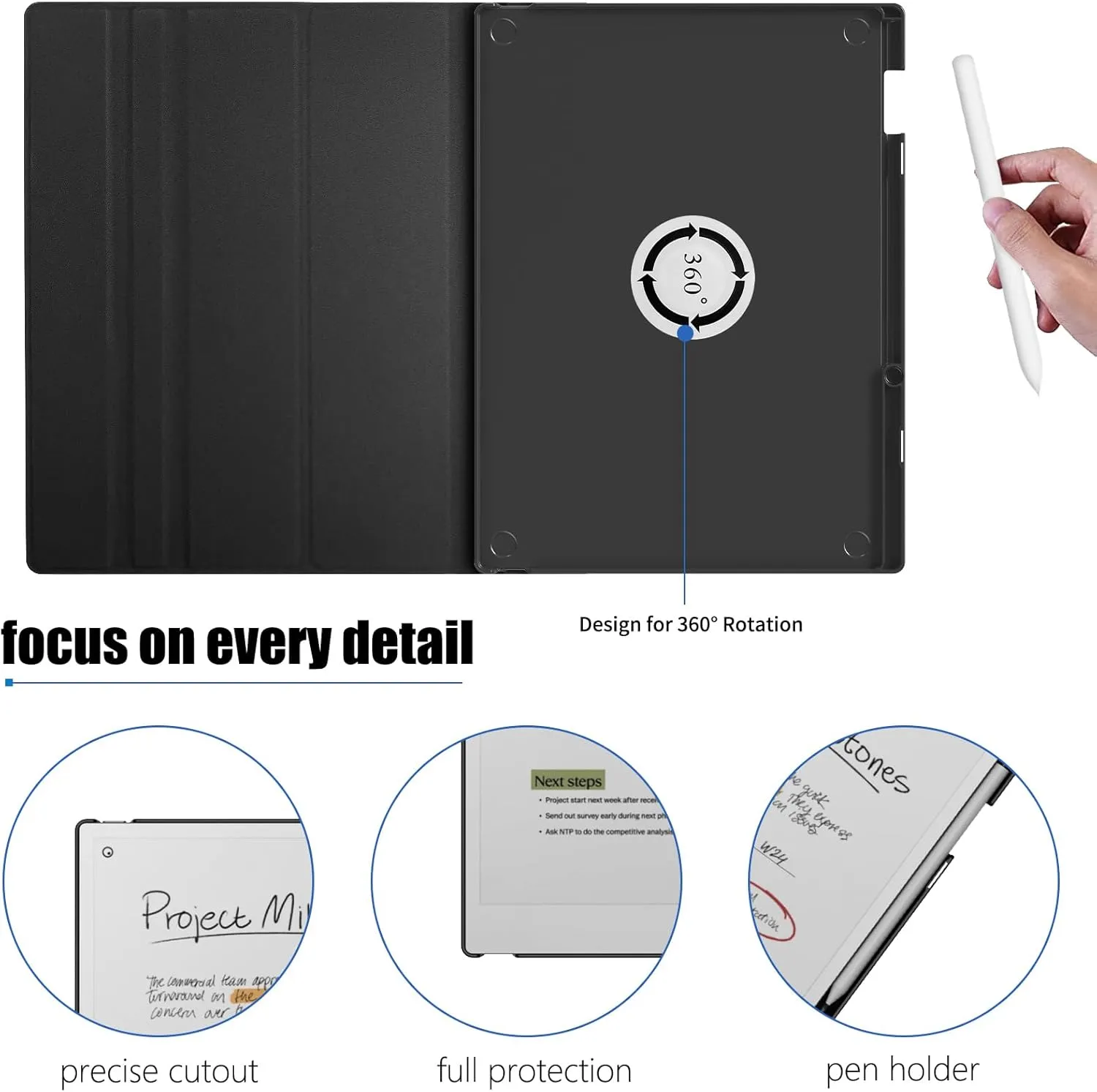 E NET-CASE Case for Remarkable Paper Pro Color 11.8"- Multi-Viewing & Auto Sleep/Wake Book Folio Cover with Built-in Pen Holder for Remarkable Paper Pro Tablet 11.8 inch 2024 Released (Black)